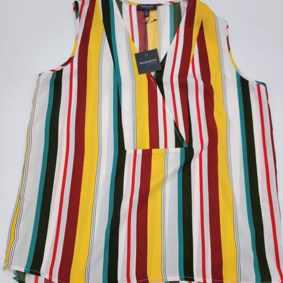 Madison Multicolor Striped Top Blouse Women's Large NEW w/ Tags - Picture 1 of 7